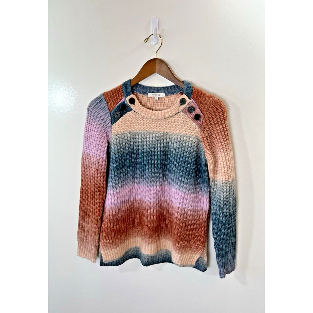 Madewell Women's Wool Blend Chunky Knit Sweater Size XS Rainbow Preppy Colorful‎
